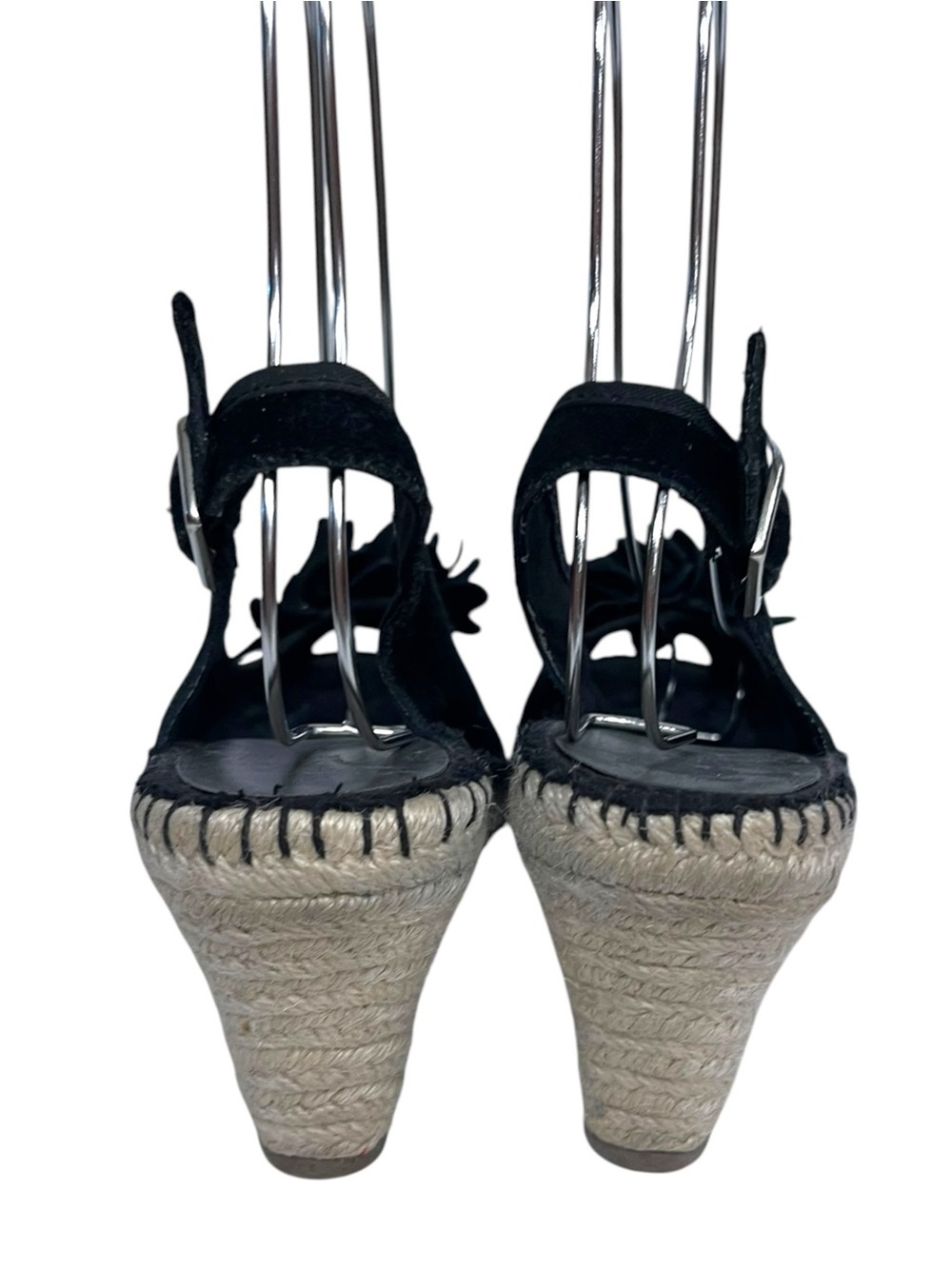 Bandolino Black Suede Espadrille Wedges with Floral Accent 8 - Picture 5 of 10